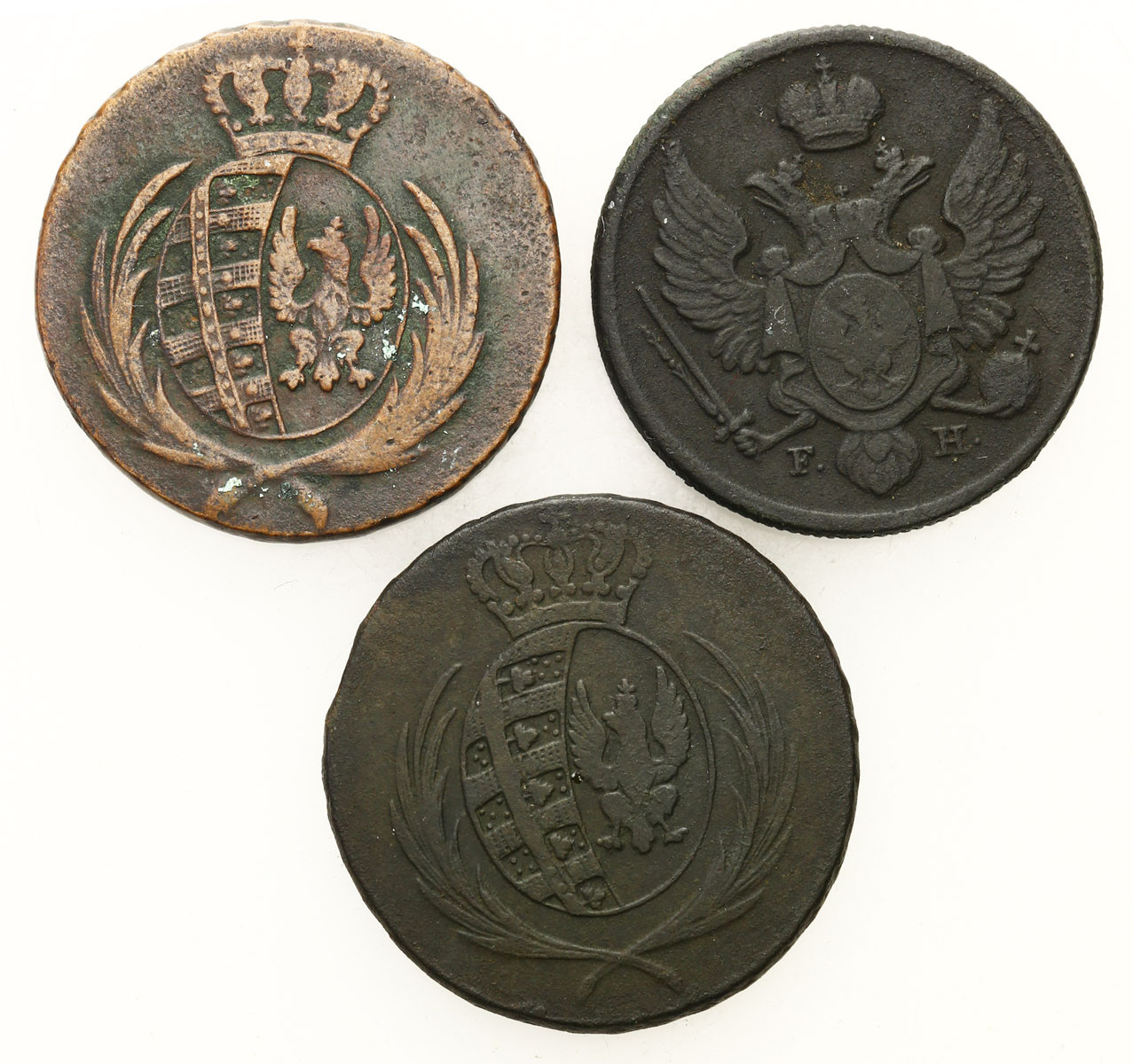 Księstwo Warszawskie. 3 grosze (trojak) 1811 IS, 1812 IB, 1829 IB, Warszawa, zestaw 3 monet